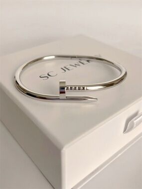 Nail Bracelet Silver Love Bangle Cuff Stainless Steel Non-Tarnish Jewelry